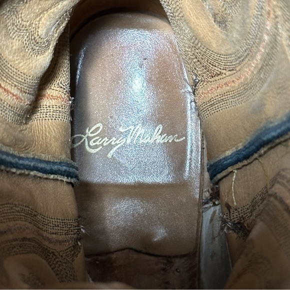 Larry Mahan Brown & Black Ostrich Cowboy Boots Men’s 9.5 EE Wide - Picture 6 of 10